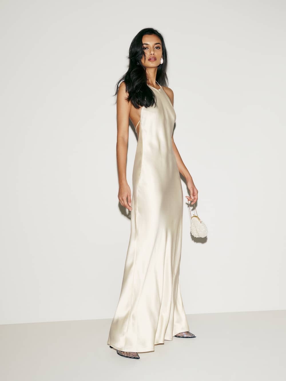Jeany Silk Halter Slip Gown in Ivory